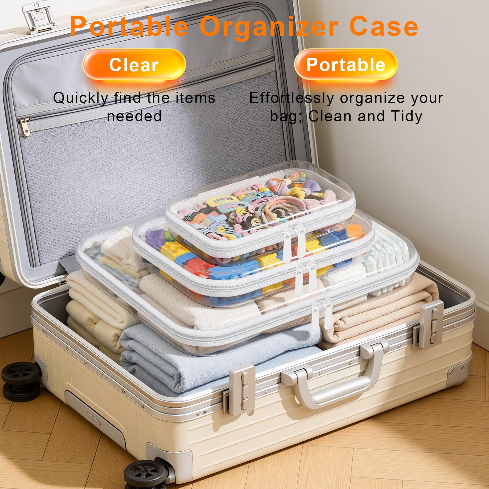 3PCS Clear Hard Shell Zipper Case Large14*12*2in,Travel Toiletry Makeup Bag