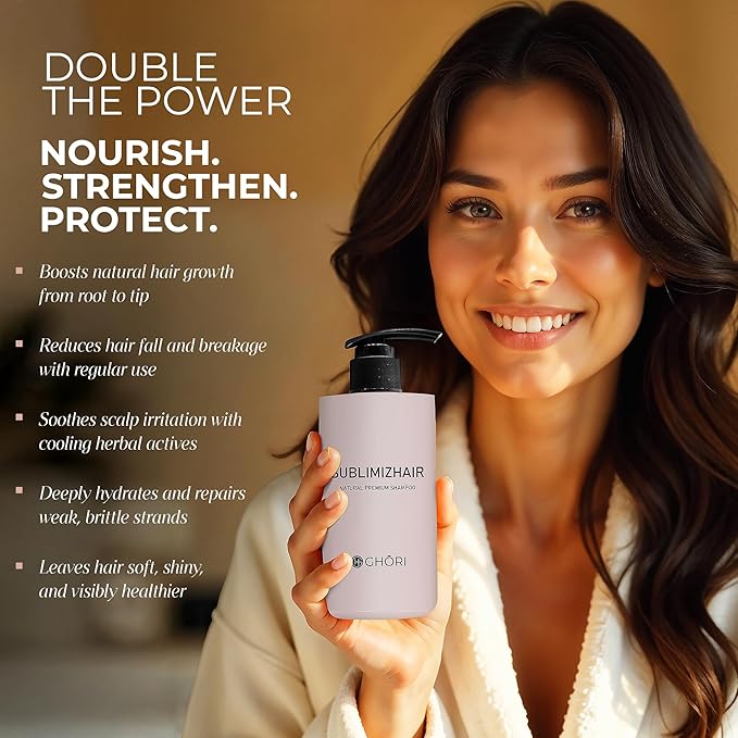 Ghori Sublimizhair Premium Korean Herbal Shampoo & Conditioner| Hanbang Formula| pH Balanced for Gentle Scalp Cleansing | Detangles, Damaged Strands | Deep Hydration & Frizz Control, 16.9 fl oz
