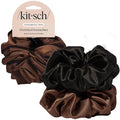 Kitsch Recycled Satin Oversized Scrunchies - Black & Chocolate, 2pcs