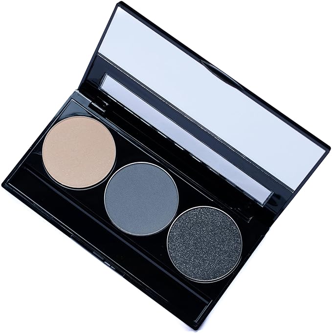 Pure Ziva Off White, Matte Medium Grey Blue, and Glitter Black Deep Navy Blue Vegan Eyeshadow Trio Palette; Talc, Paraben & Cruelty Free