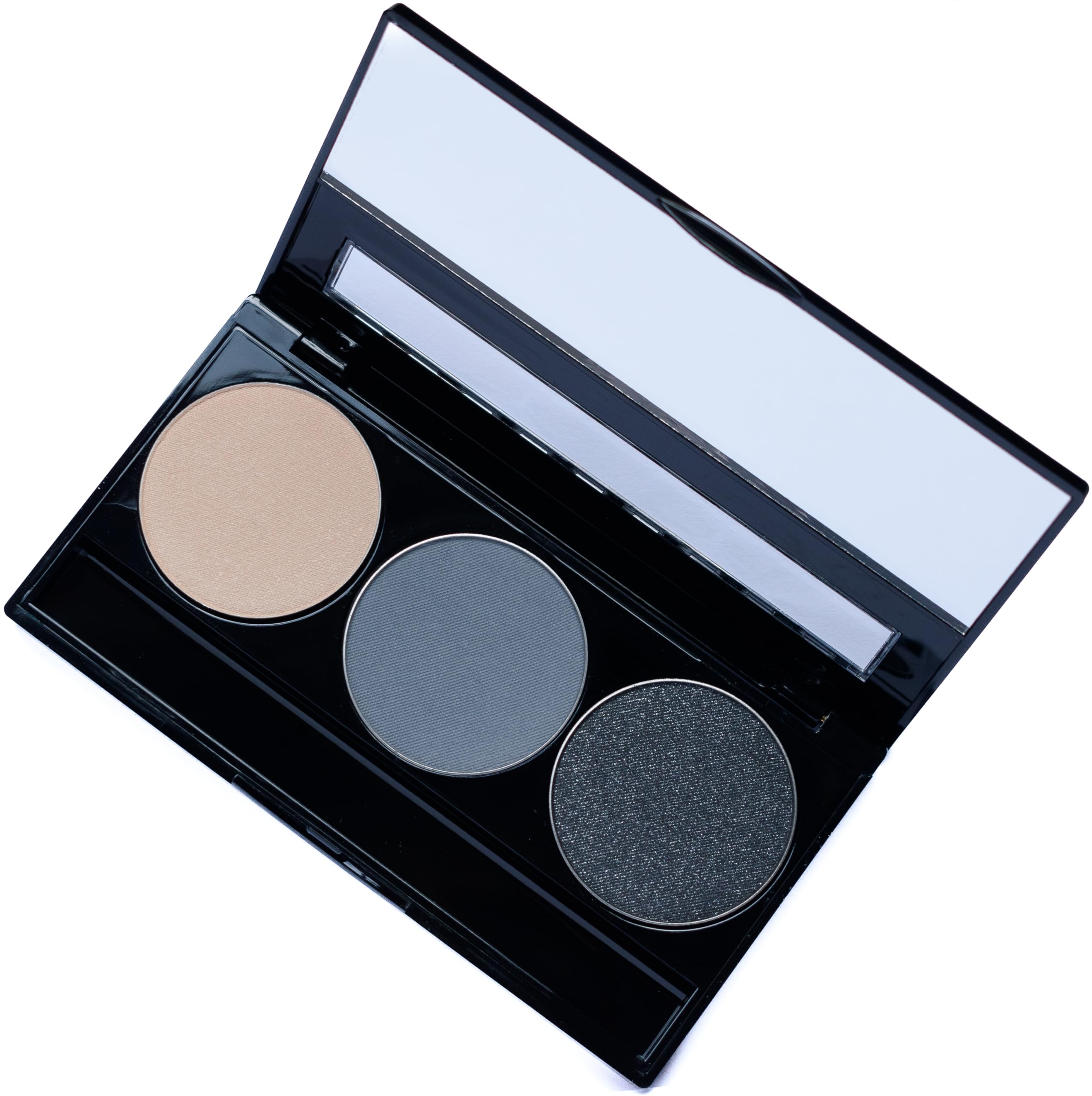 Pure Ziva Off White, Matte Medium Grey Blue, and Glitter Black Deep Navy Blue Vegan Eyeshadow Trio Palette; Talc, Paraben & Cruelty Free
