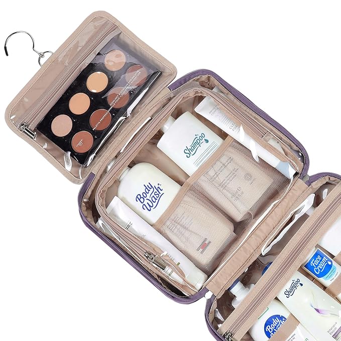NISHEL Travel Toiletry Bag for Women Hanging Organizer Makeup Case Pockets