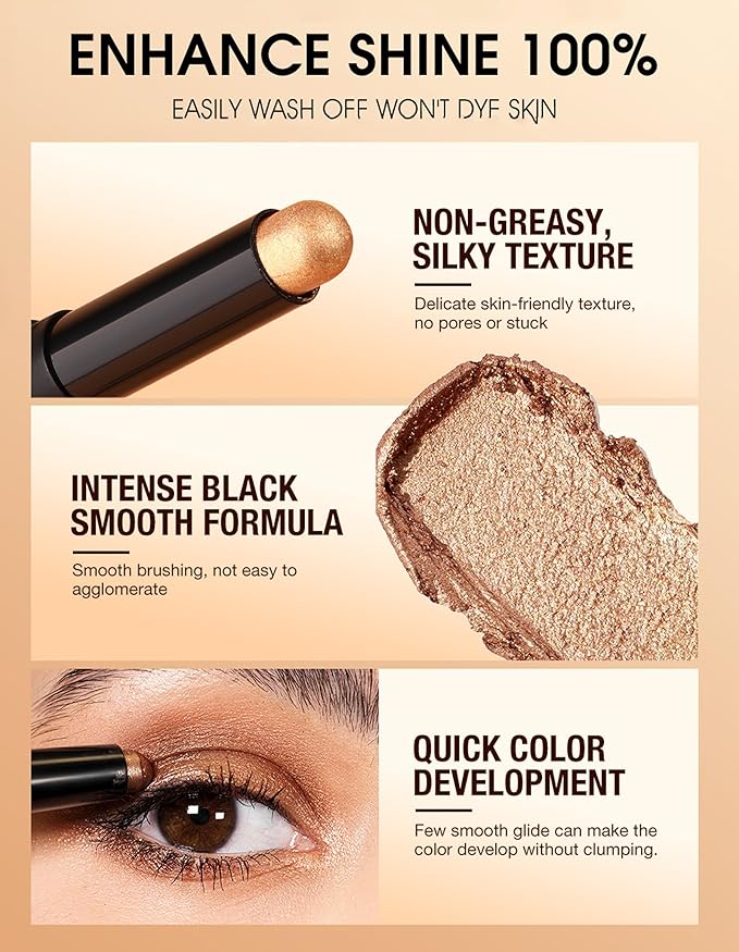 Erinde Shimmer Cream Eyeshadow Stick, Long Lasting Metallic Eye Shadow Sticks, Waterproof Creamy Glitter Eyeshadow Pencil, High Pigmented Blendable Neutral Eye Makeup, 14 Taupe Shimmer