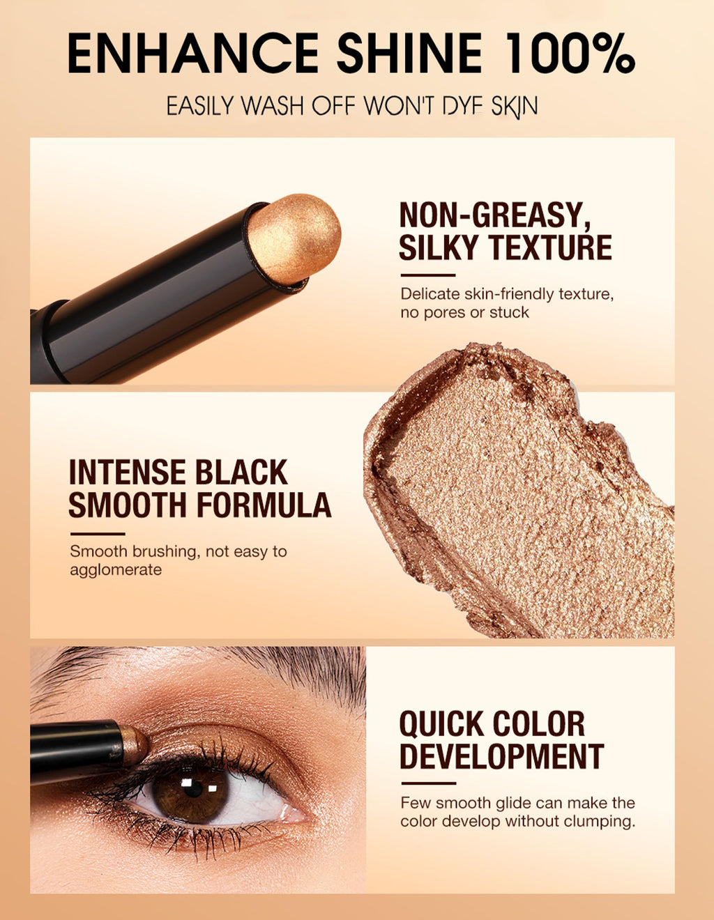 Erinde Shimmer Cream Eyeshadow Stick, Long Lasting Metallic Eye Shadow Sticks, Waterproof Creamy Glitter Eyeshadow Pencil, High Pigmented Blendable Neutral Eye Makeup, 24 Midnight Black Shimmer