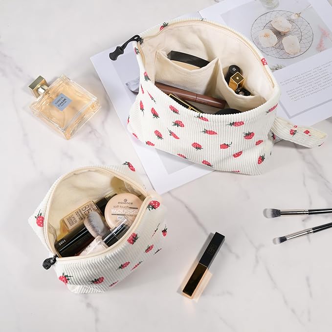 ZOEMTIU Small Cosmetic Bag set for Women Corduroy Makeup Bag with Interior Pocketes Cute Corduroy Makeup Pouches Women Small Toiletry Bag