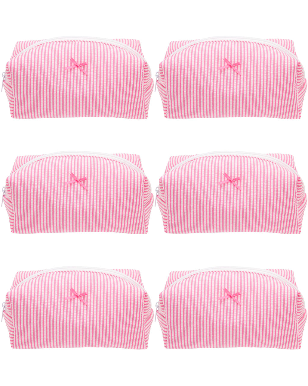 Cozy Makeup Bag for Women,Zipper Cosmetic Pouch,Stripe Candy Pink,6 Pack