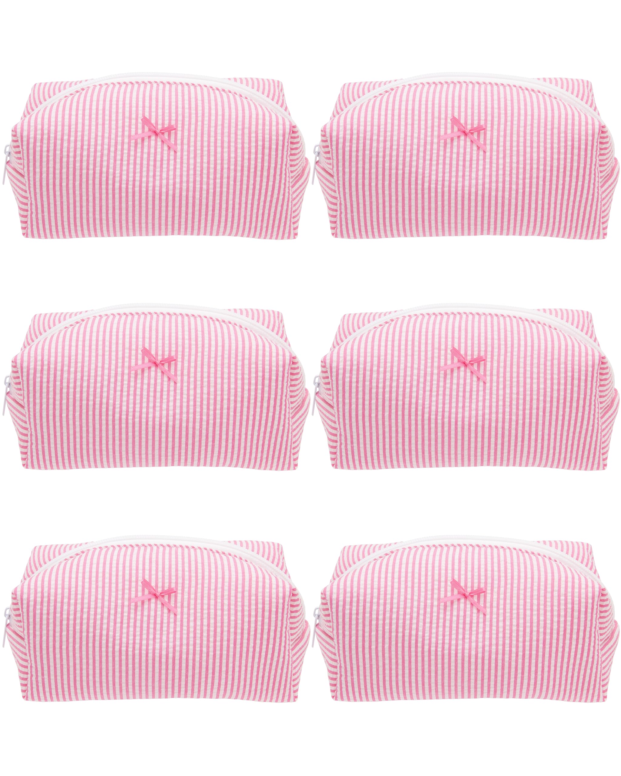 Cozy Makeup Bag for Women,Zipper Cosmetic Pouch,Stripe Candy Pink,6 Pack