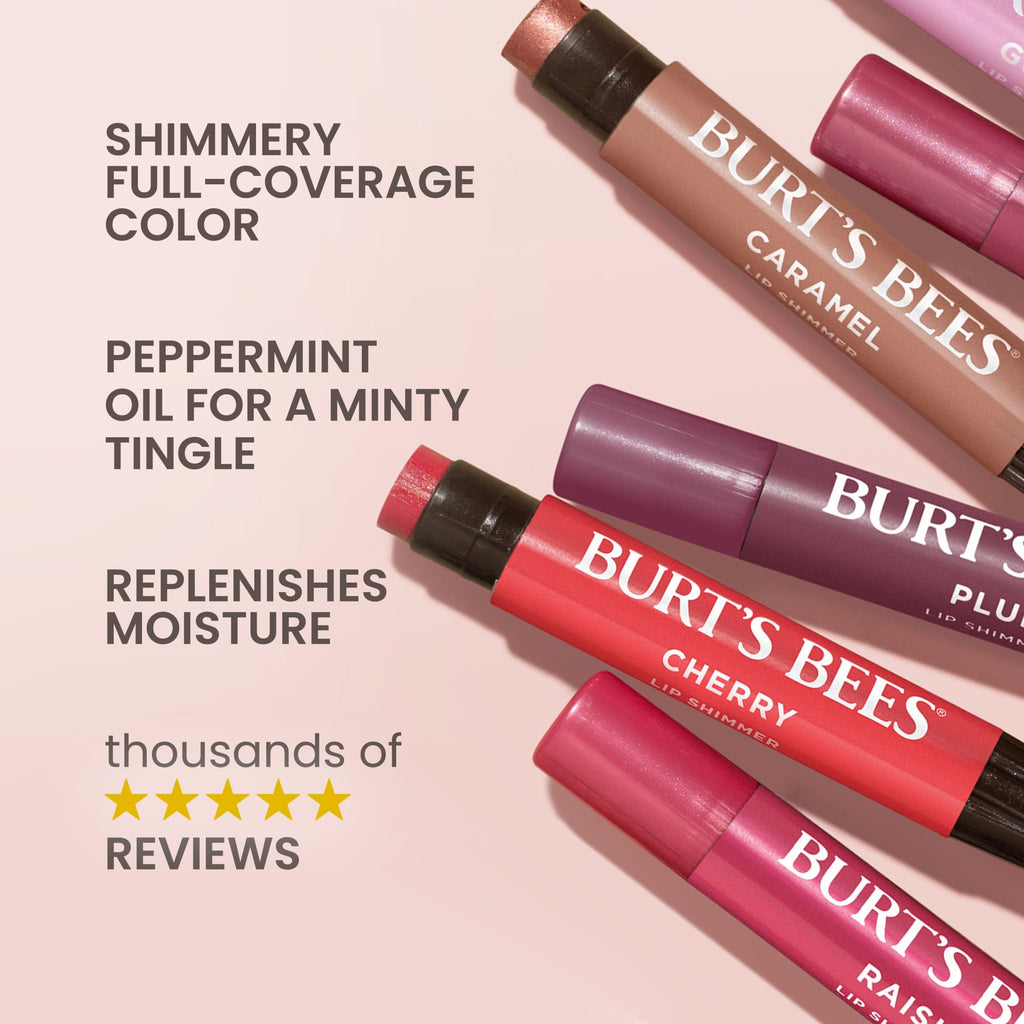 Burt's Bees Shimmer Lip Tint Set, Mothers Day Gifts, Tinted Lip Balm Stick, Moisturizing for All Day Hydration with Natural Origin Glowy Pigmented Finish & Buildable Color, Fig (4-Pack)