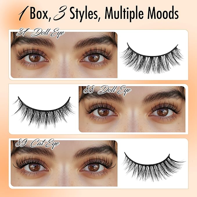 Bepholan Self Adhesive Eyelashes Natural Look Press On Lashes No Glue Needed Pre Glued Eyelashes Reuseable Waterproof Self Adhesive Lashes Wispy Fluffy Lashes with Tweezer3 Pairs Pack