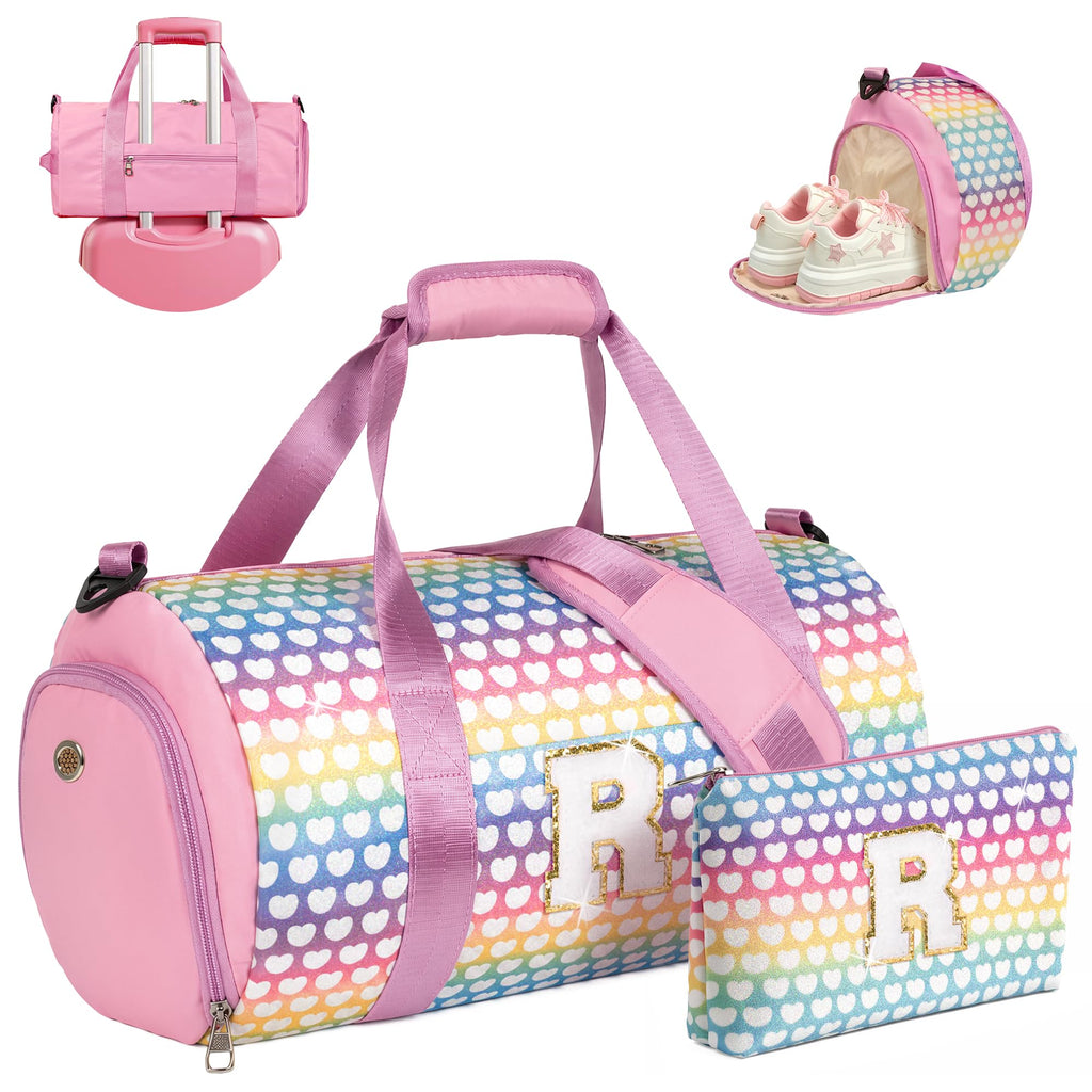 Vogewood Birthday Gift for Girls, Kids Sparkly Glitter Initial Duffle Bag