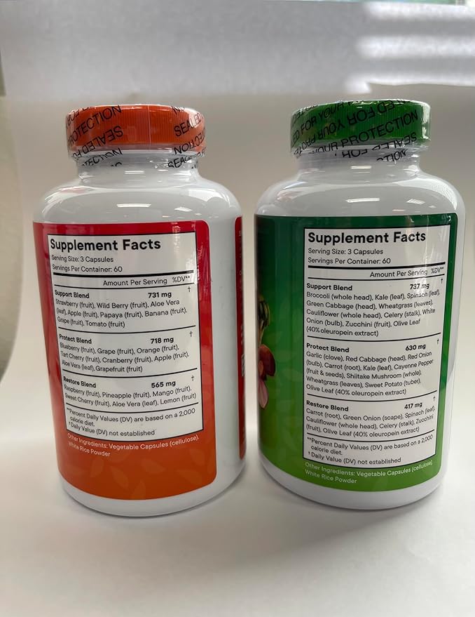 Superfood Fruit and Veggie Supplement - Fruit and Veggie Capsules 100% Whole Super Fruits and Super Vegetables Supplements & Vitamins, with Beta Carotene (720 Count (Pack of 4))
