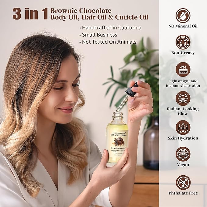 Soothing House Brownie Chocolate Body Oil - Moisturizing Sweet Body Oil for Soft, Glowing, Radiant Skin (4 fl oz)
