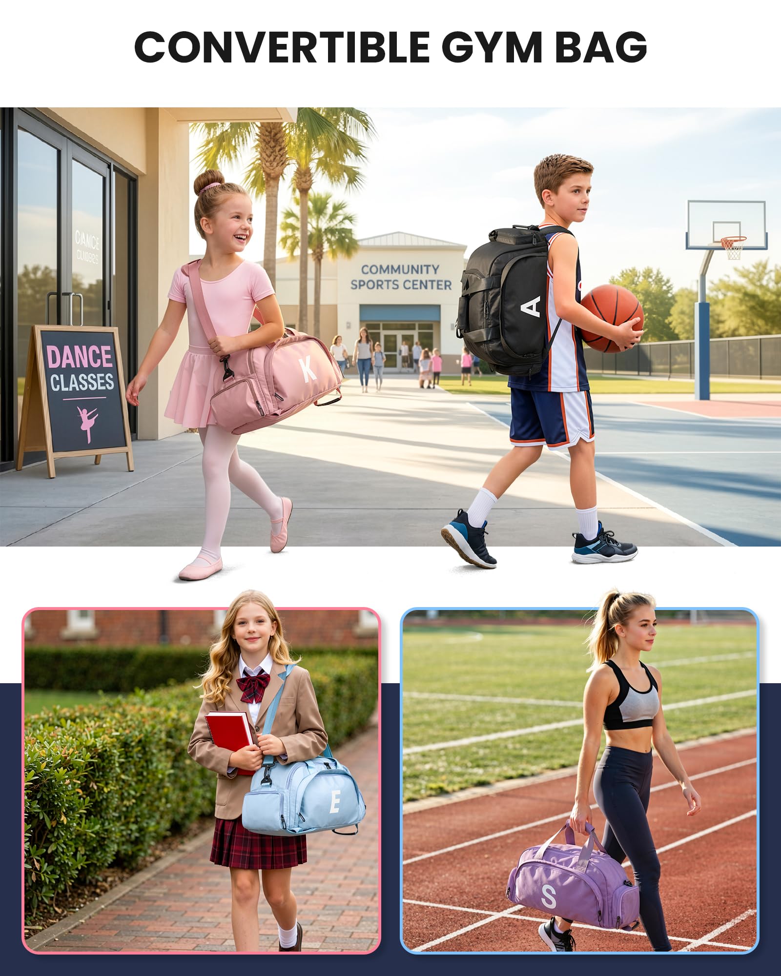 Vogewood Personalized Gym Bags with Shoe Compartment, Dance Recital Gifts
