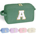 YOOLIFE Travel Makeup Bag Cosmetic Bags - 4 5 6 7 8 9 10 11 12 13 Year Old Girl Birthday Gift Monogram Initial Cute Make Up Bag for Kids Teen Girls Stuff Personalized Teen Girl Gift Green Letter A
