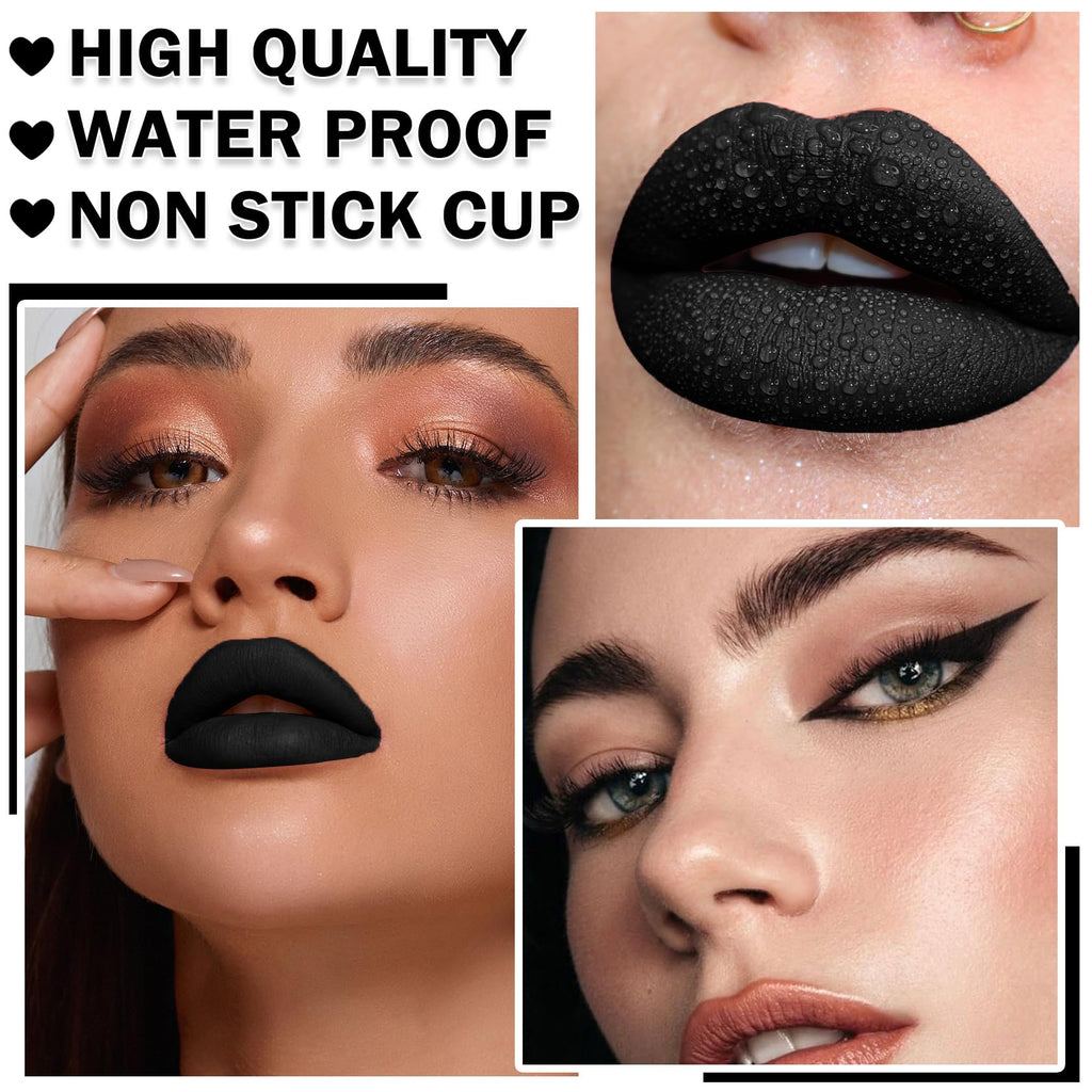 QIUFSSE Black Liquid Lipstick Lip Liner Pencil Set for Halloween Makeup