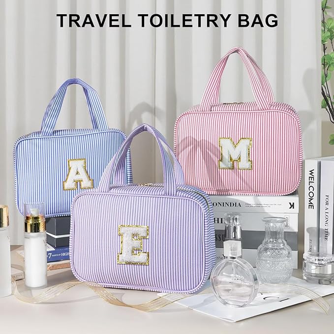 TOPEAST Travel Toiletry Bag Makeup Bag - Hanging Toiletry Bag for Women, Portable Toiletries Travel Bag and Cosmetic Bag, Airplane Travel Essentials Travel Toiletry Bag - Letter S, Blue