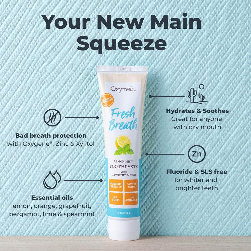 Oxyfresh Maximum Fresh Breath Lemon Mint Toothpaste - Clean Teeth & Fresh Breath - Natural Essential Oils & Natural Xylitol to Help Fight Tartar - SLS & Fluoride Free - 5 oz (Pack of 3)