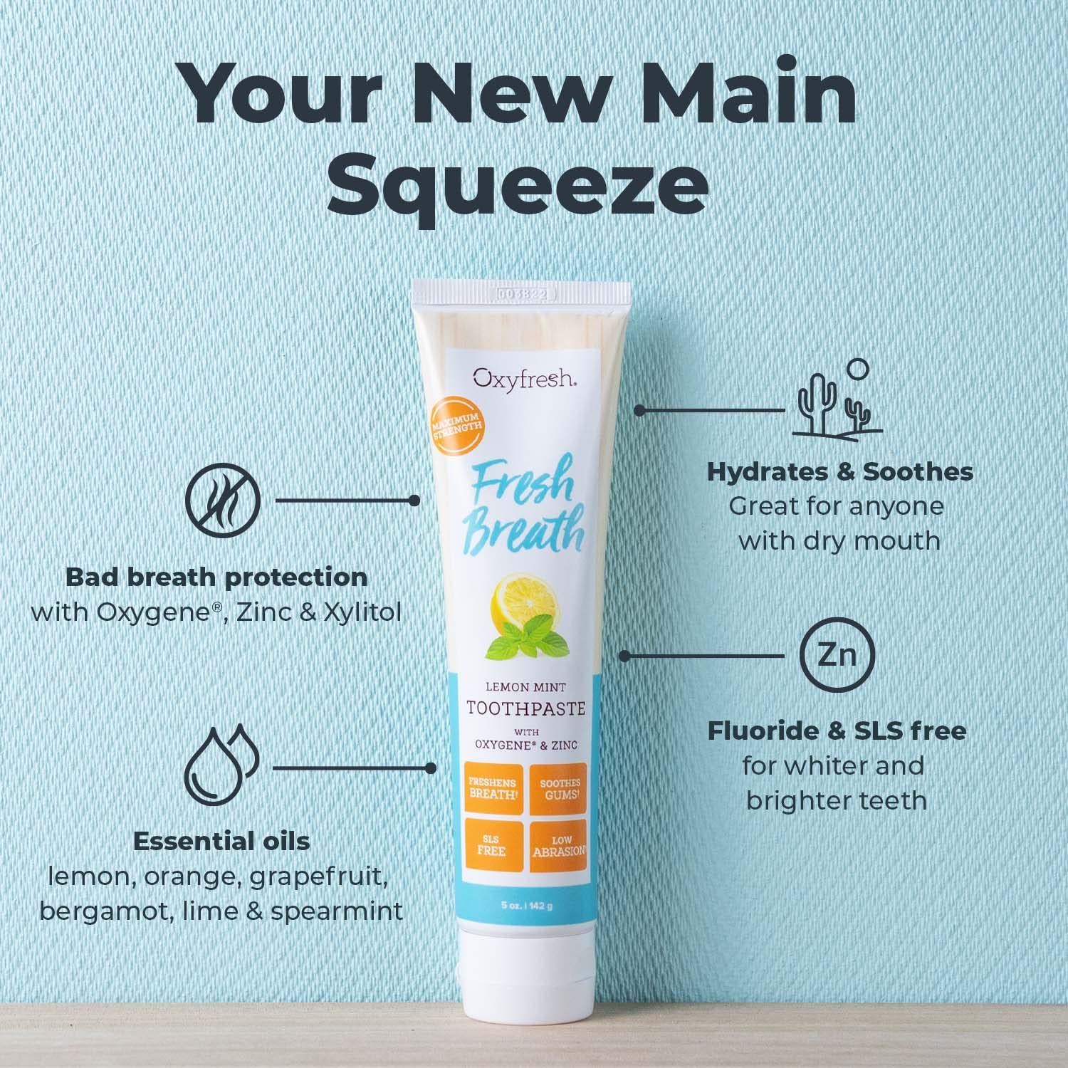 Oxyfresh Maximum Fresh Breath Lemon Mint Toothpaste - Clean Teeth & Fresh Breath - Natural Essential Oils & Natural Xylitol to Help Fight Tartar - SLS & Fluoride Free - 5 oz (Pack of 3)