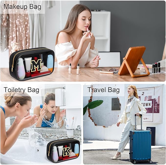 YOOLIFE Initial Birthday Gifts for 3 4 5 6 7 8 9 10 11 12 13 Year Old Girls Clear Makeup Bag Cosmetic Travel Beach Bag Car Organizer Essentials for Women | Teacher Appreciation Gifts for Teacher M