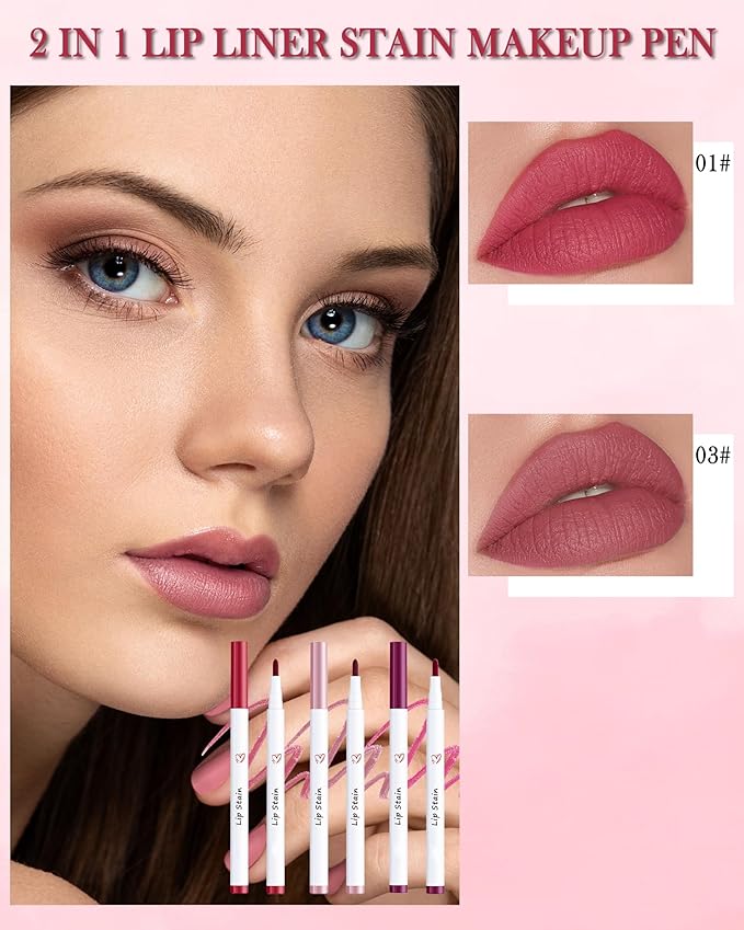 Lip Stain Liner Pen,3Pcs Lip Tint Stain Lip Makeup Tattoo Pencil Waterproof
