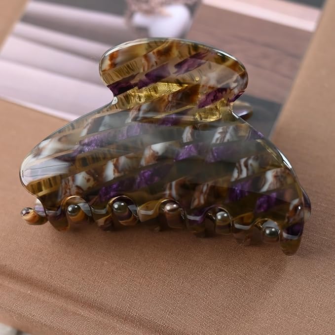 Prettyou Handmade Celluloid Acetate French Design Barrettes Tortoise Shell Claws Hair Claw Luxury Fashion Accessories Hair Clip for Women (brown purple)