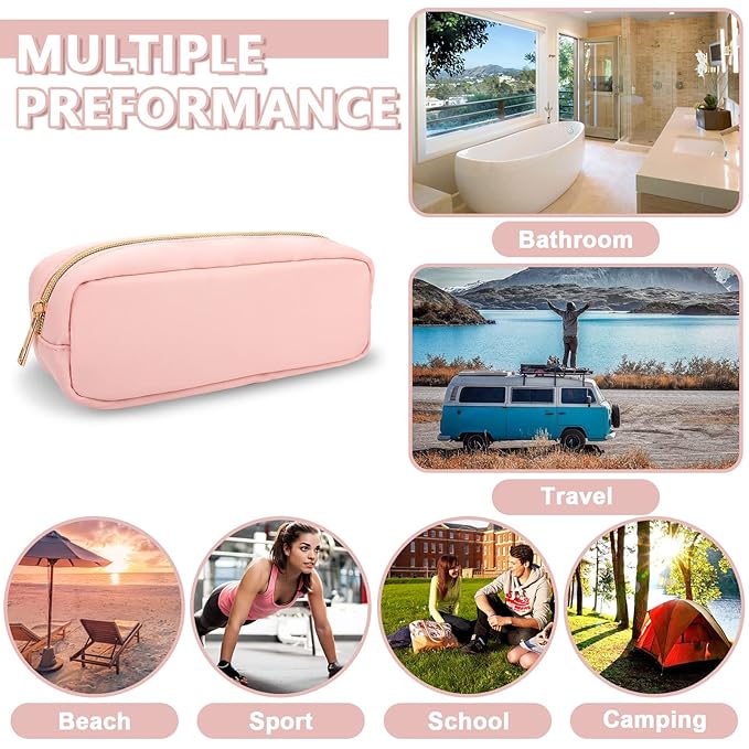 Small Pencil Case Makeup Bag for Purse, Cute Pencil Pouch Preppy Nylon Makeup Brush Bag with Zipper, Girls Portable Stationery Storage Case Small Pen Bag for Office School College(Slim-Flamingo)