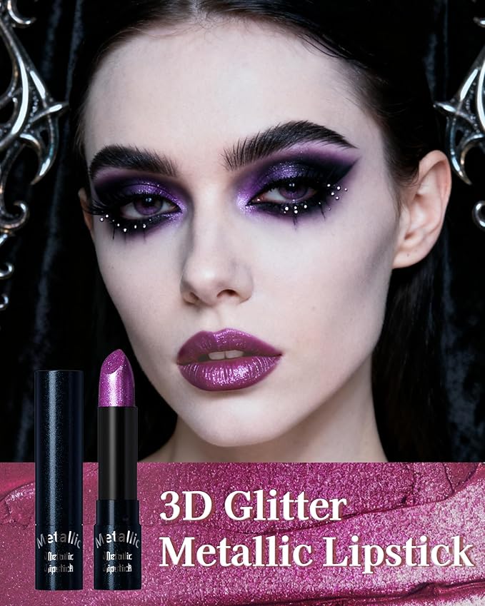 Caedelfly Glitter Metallic Shimmer Lipstick, Purple Lipstick Long Lasting, Diamond High Pigmented Shiny Metallic Lip Stick, Non-sticky Sparkly Lipsticks for Women Christmas Makeup - 12 Purple