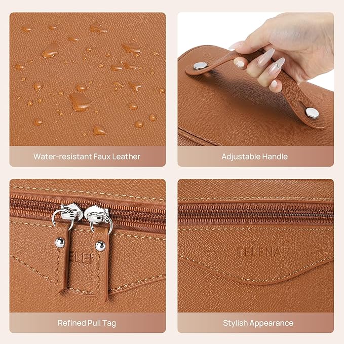 Telena Large Makeup Bag, Travel Toiletry Bag for Women, Vegan Leather