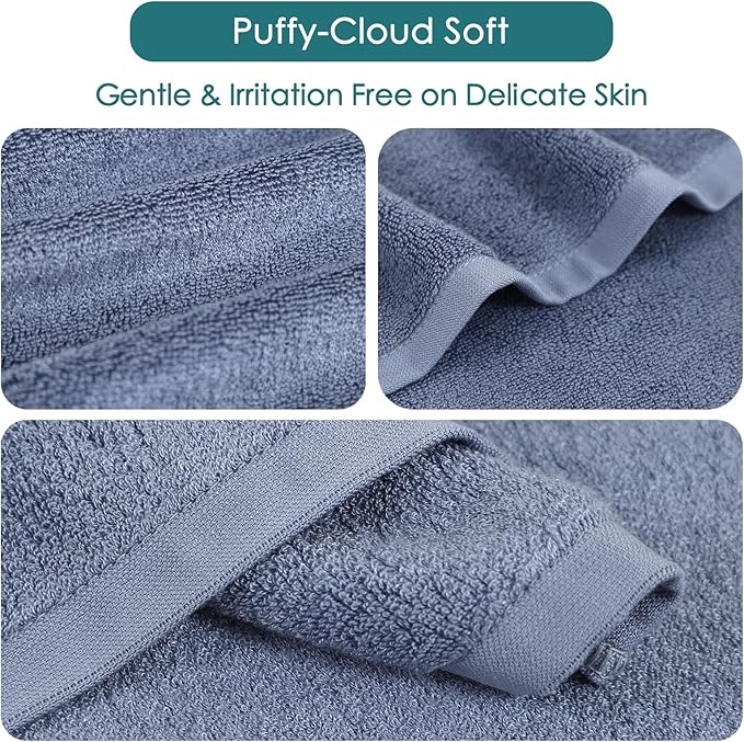 Wash Cloths 12 Cnt,Face Towel for Sensitive Skin,13x13 in,White+Slate Blue