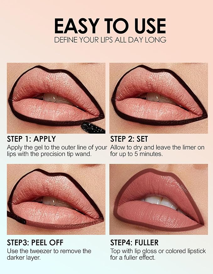Erinde Peel Off Lip Liner Stain, Long Lasting Tattoo Lip Liner with Tweezer, Matte Finish, Waterproof Transfer Proof Lip Stain Peel Off, Non-Stick Cup Nude Lipstain Lipliner, 01