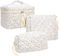 3 Piece Quilted Makeup Bag Set for Women,Cosmetic&Toiletry,Floral Purple