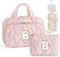 YOOLIFE Personalized Birthday Gifts for Women Teen Girls - Hanging Toiletry Bag Makeup Bag for Women Girls, Initial Toiletry Bag Makeup Bag, Letter B, Pink