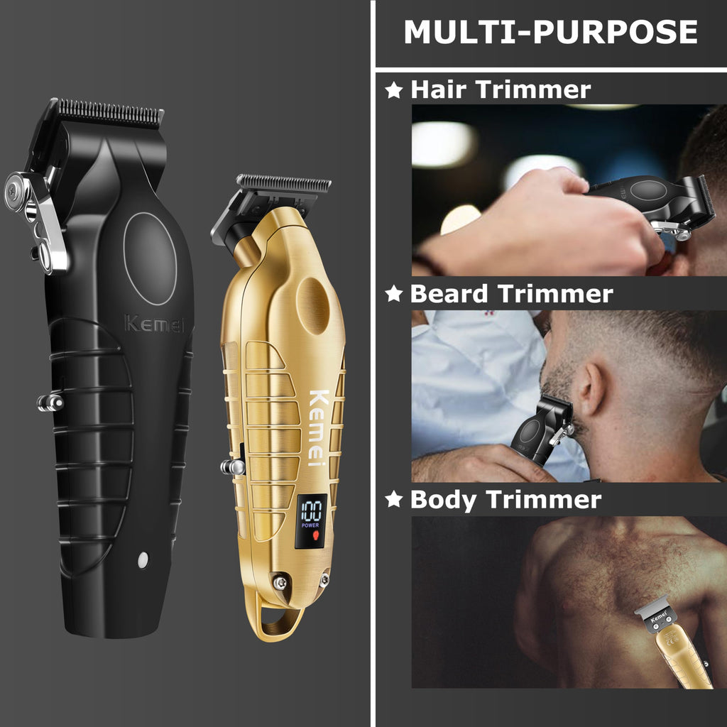 KEMEI Hair Clippers for Men, Professional Clipper and Trimmers Set, Cordless Zero Gap Trimmer for Men with LED Display, 11 Guide Combs