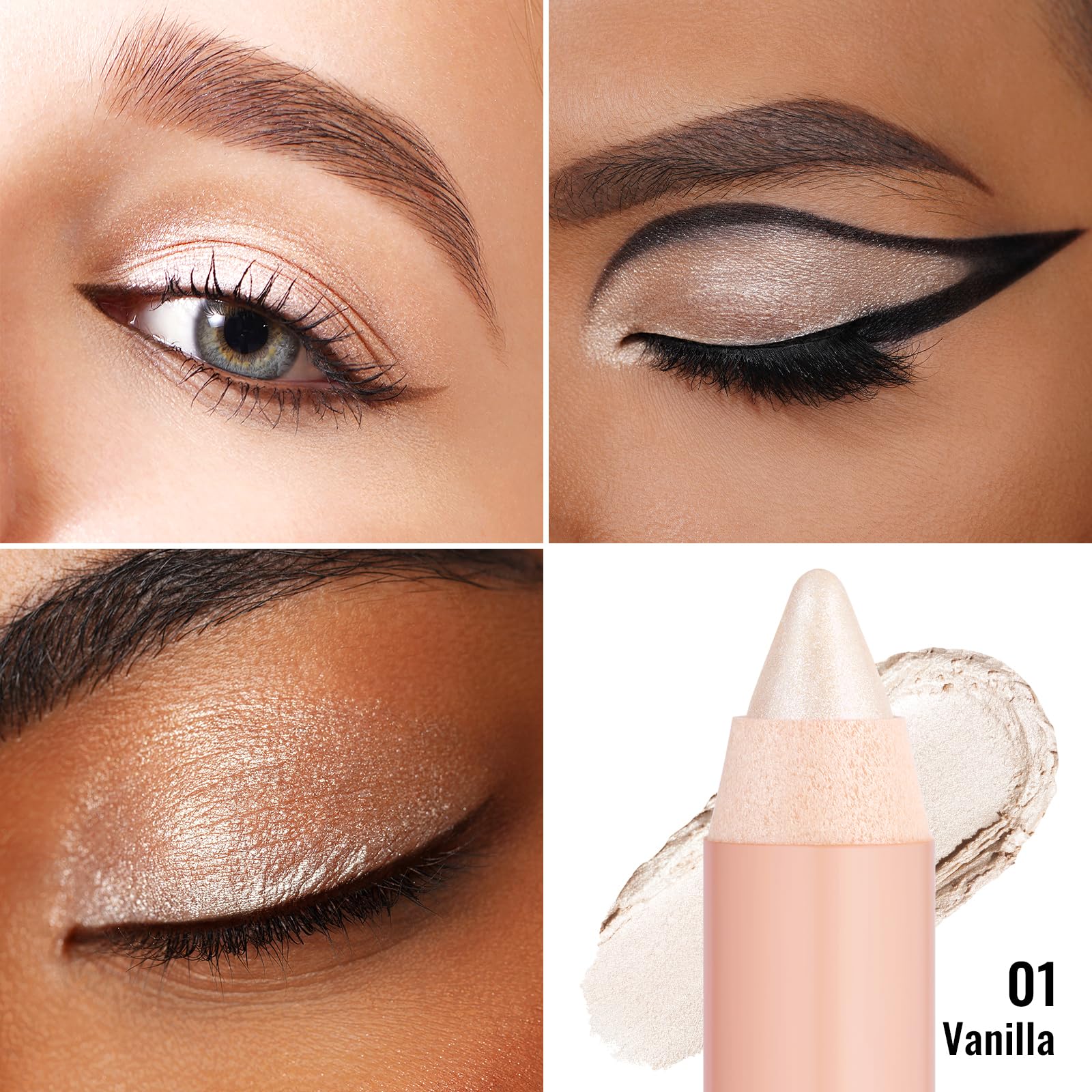 Oulac Twist-Up Shimmer Eyeshadow Stick – Waterproof Creamy Blendable Texture, Vegan & Cruelty-Free Eye Makeup, 1.25g, 01Vanilla