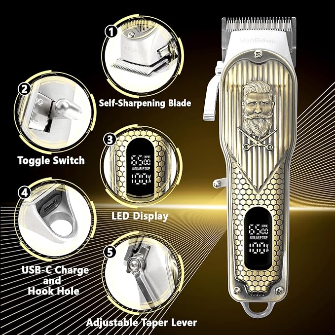 Hair Clippers for Men Professional with Absolutely Heavy-Duty Cutting Performance, Barber Clippers for Haircutting, Hair/Beard Fade Trimmer, High-Power Motor, Metal Housing, Corded/Cordless Operation