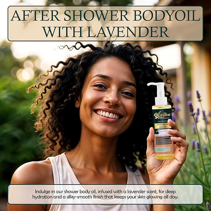 OilnGlow 100% Natural Hydrating Body Oil After Shower, Non-Greasy Moisturizing Body Oils For Women, & Men Dry Skin 5.07 fl oz/150ml- Lavender Scent
