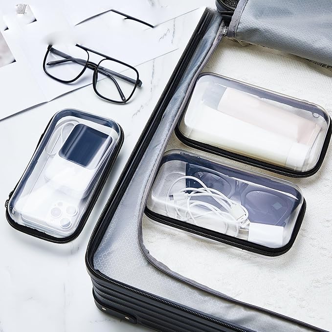 Hoolerry 3 Pcs Clear Hard Zipper Case Hard Plastic Zipper Pouch Makeup Bag Portable Travel Organizer for Cosmetics, Office Supplies, Documents & Toiletries(Black,S)