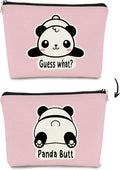 BARPERY Panda Gifts Pink Makeup Bag,Gifts for Panda Lover Wonmen Girls,Cute Baby Panda Guess What It's Pug Butt Cosmetic Bag,Makeup Case for Teen Girls Daughter, Panda Accessories