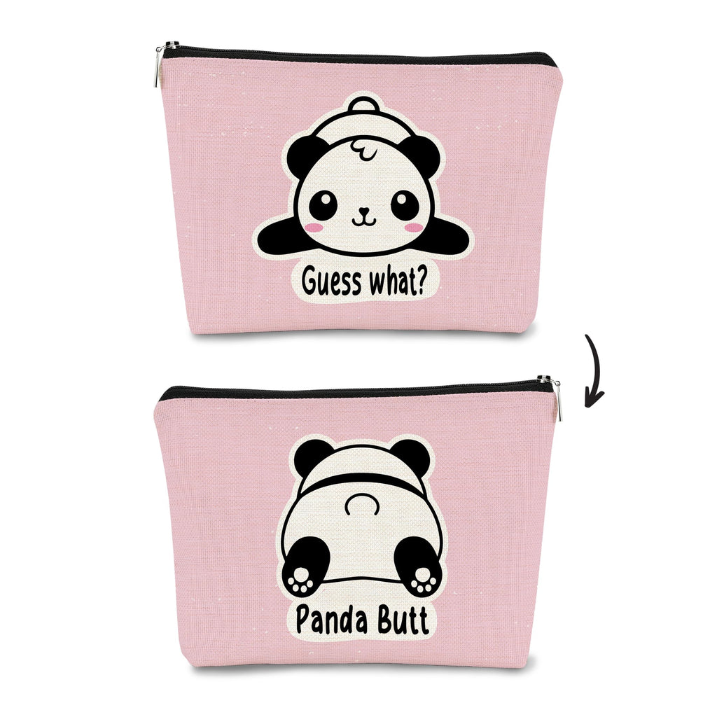 BARPERY Panda Gifts Pink Makeup Bag,Gifts for Panda Lover Wonmen Girls,Cute Baby Panda Guess What It's Pug Butt Cosmetic Bag,Makeup Case for Teen Girls Daughter, Panda Accessories
