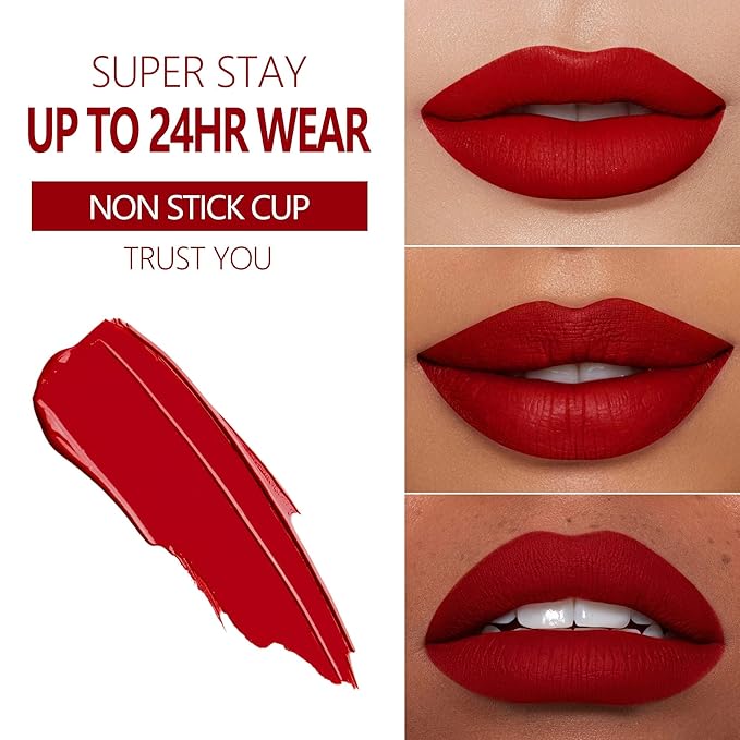 MAKI YIKA 3Pc Matte Liquid Lipstick Set Red Pink Nude Lipsticks For Women