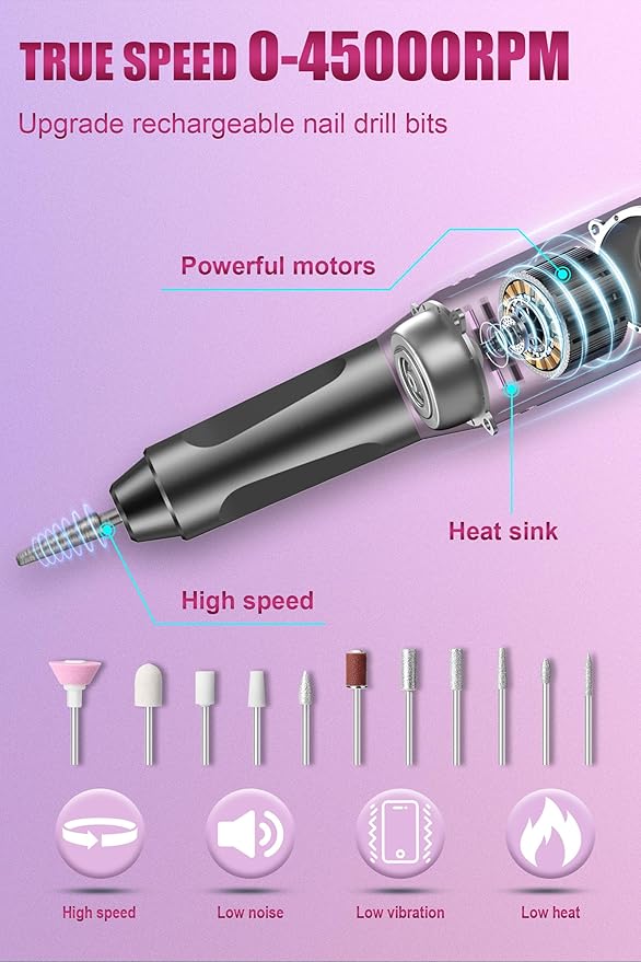 Cordless Electric Nail File Professional for Acrylic Gel Nails