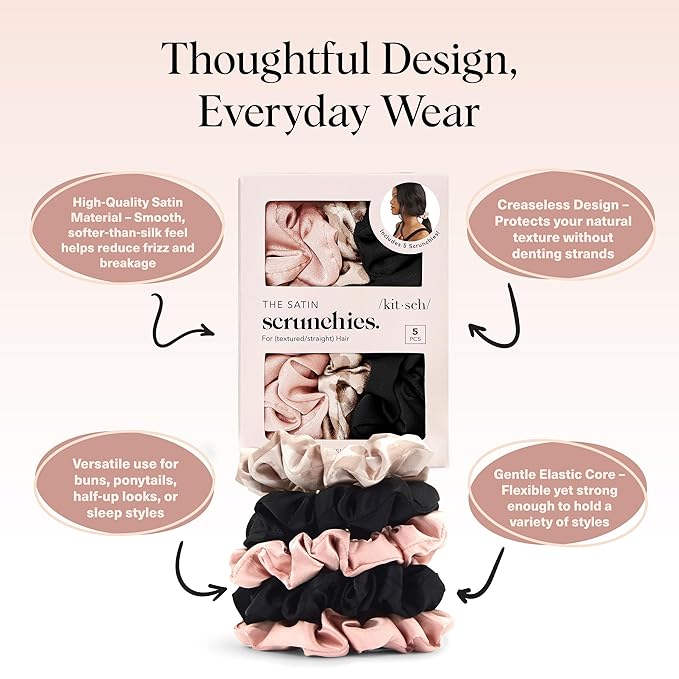 Kitsch Satin Scrunchies for Women | For All Hair Types - Assorted, 5pcs