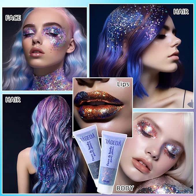 DAGEDA Mermaid Body Glitter Gel, Sparkly Hair Face Glitter Makeup