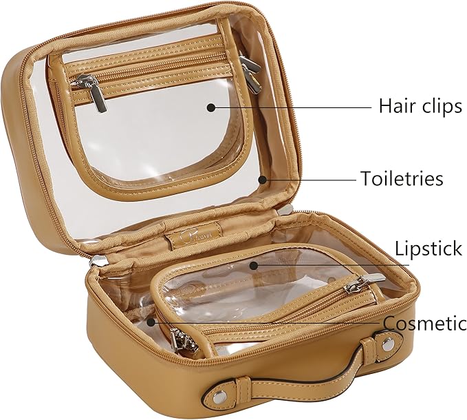 Veki TSA Approved Toiletry Bag Transparent Makeup Bags, Small Coffee