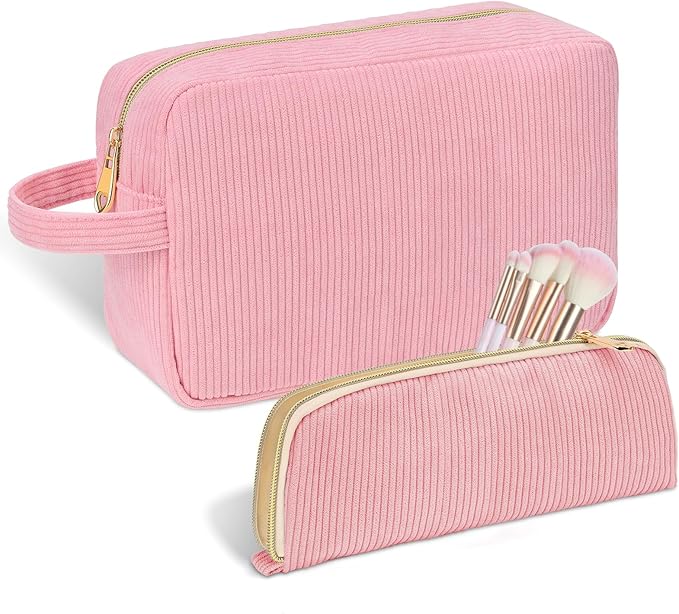 Sernaxi Personalized Initial Makeup Bag Trendy Stuff Corduroy Cosmetic Bag Travel Toiletry Bag, Valentine’s Day Gift Makeup Organizer Case & Makeup Pouch for Women teen Girls Mom Girlfriend Wife