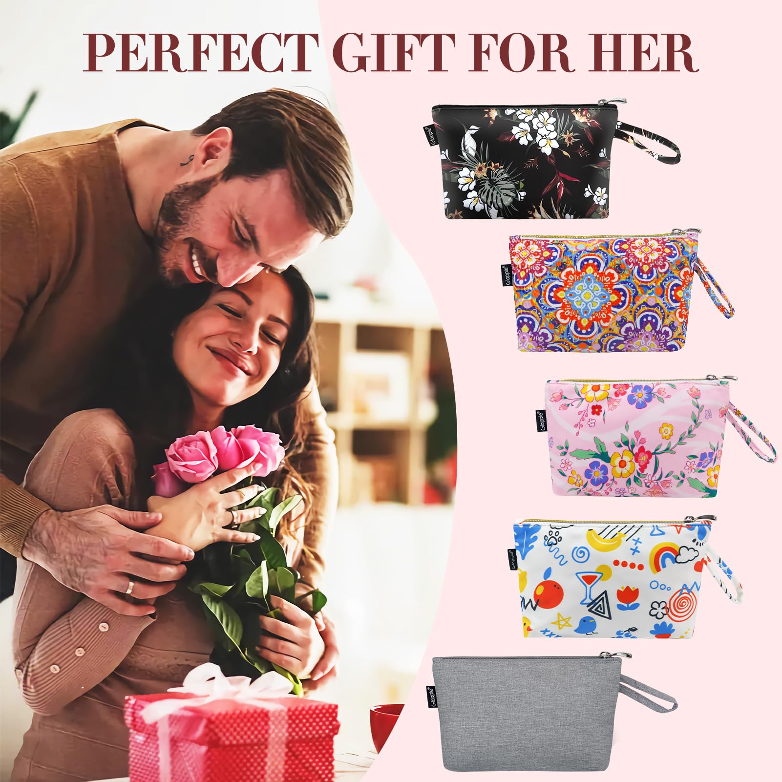 Gloppie Make Up Bags for Women Small Makeup Bag for Purse Cosmetic Bag Pink