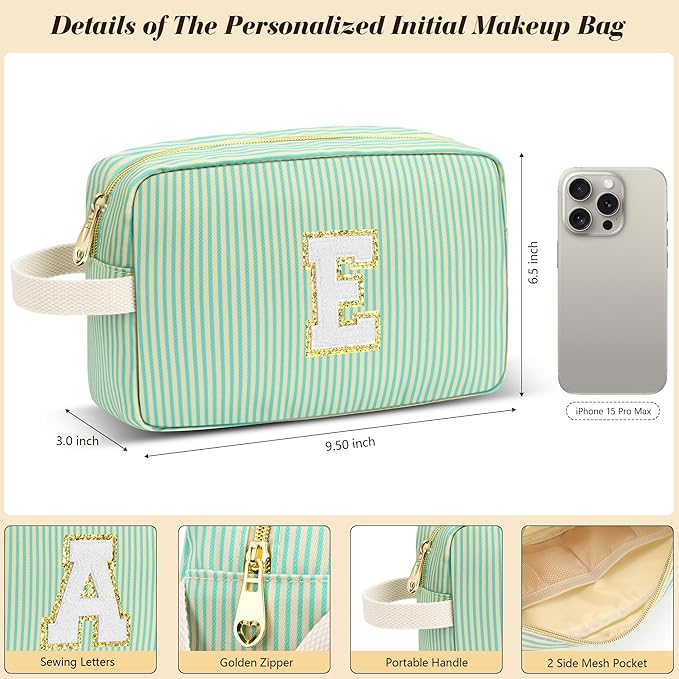 Travel Makeup Bag Christmas Gifts for Women Girl Teens, Personalized Initial Makeup Bag for Cute Teen Girls, Preppy Stuff Toiletry Bag Cosmetic Bag, Teen Girls Gift Trendy Stuff, Letter B