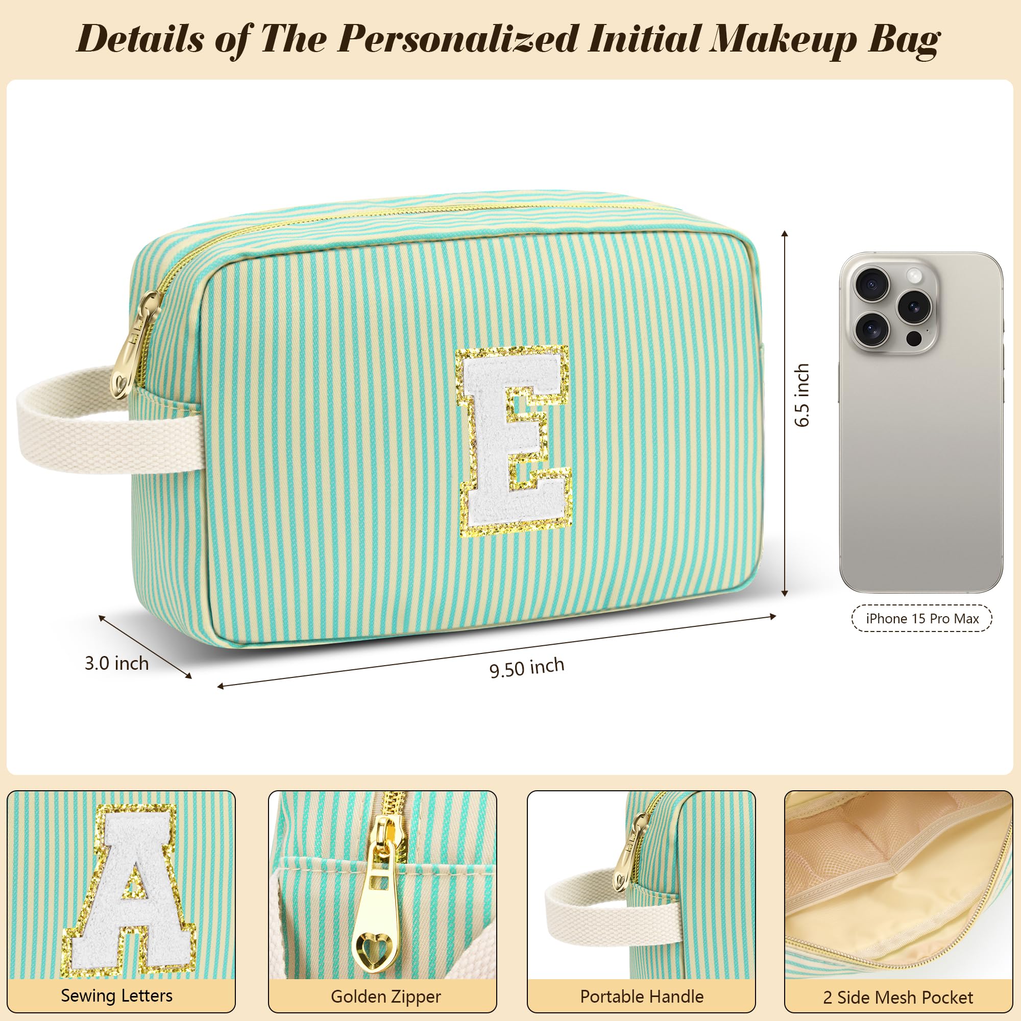 DOSUKE Travel Makeup Bag Christmas Gifts for Women Girl Teens, Personalized Initial Makeup Bag for Cute Teen Girls, Preppy Stuff Toiletry Bag Cosmetic Bag, Teen Girls Gift Trendy Stuff, Letter E