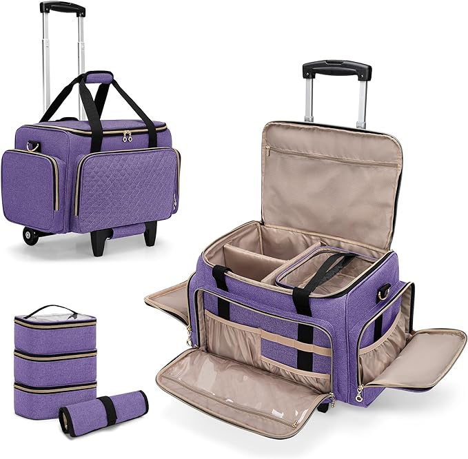 LUXJA Rolling Makeup Case with 3 Removable Makeup Bags and 1 Brush Holder