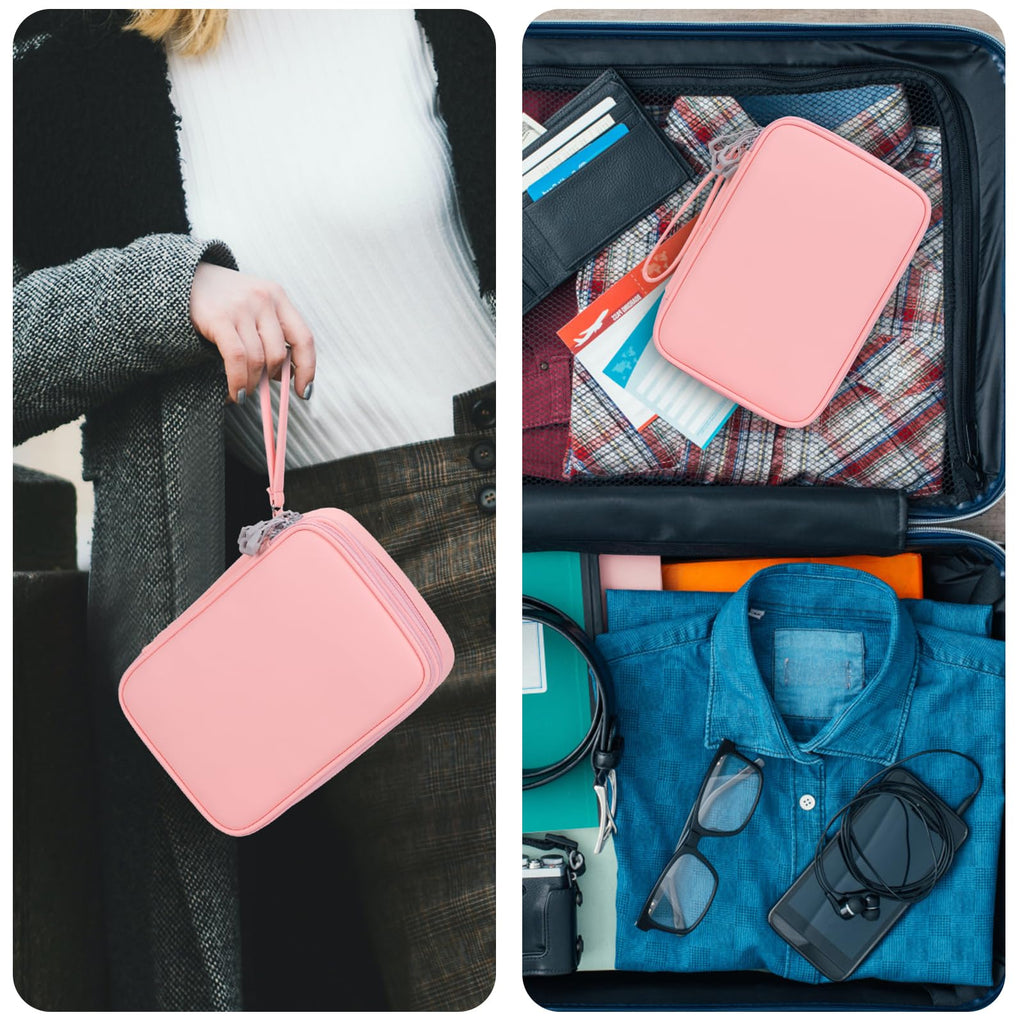 DDgro Electornics Travel Organizer Case for Cable/Cords/Charger/Tech Accessories, Large Pouch Bag for Woman (Pink, PU-Large)